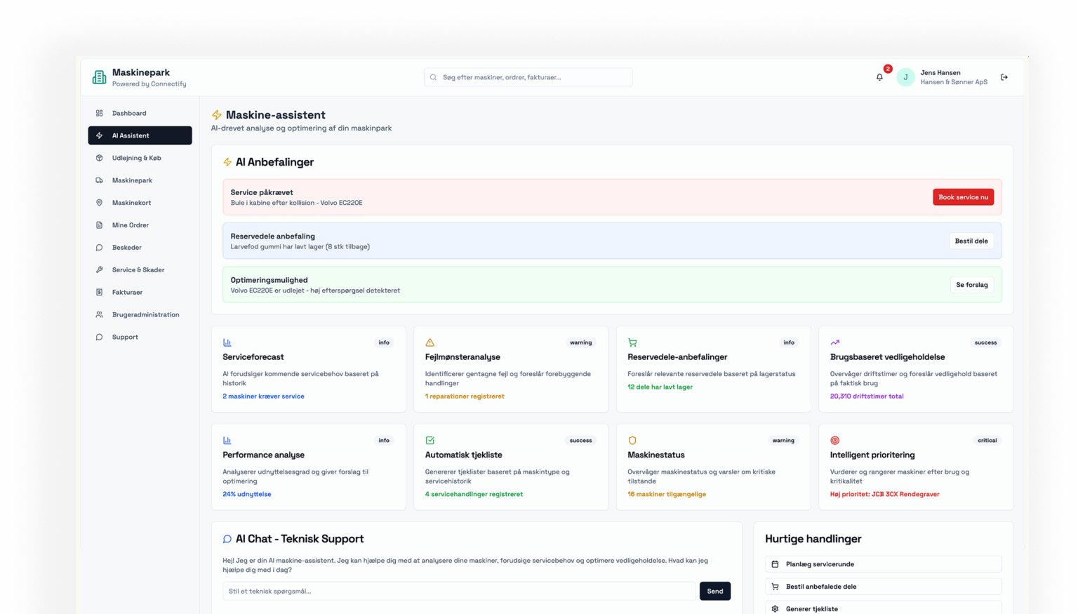AI assistant in the machine fleet customer portal