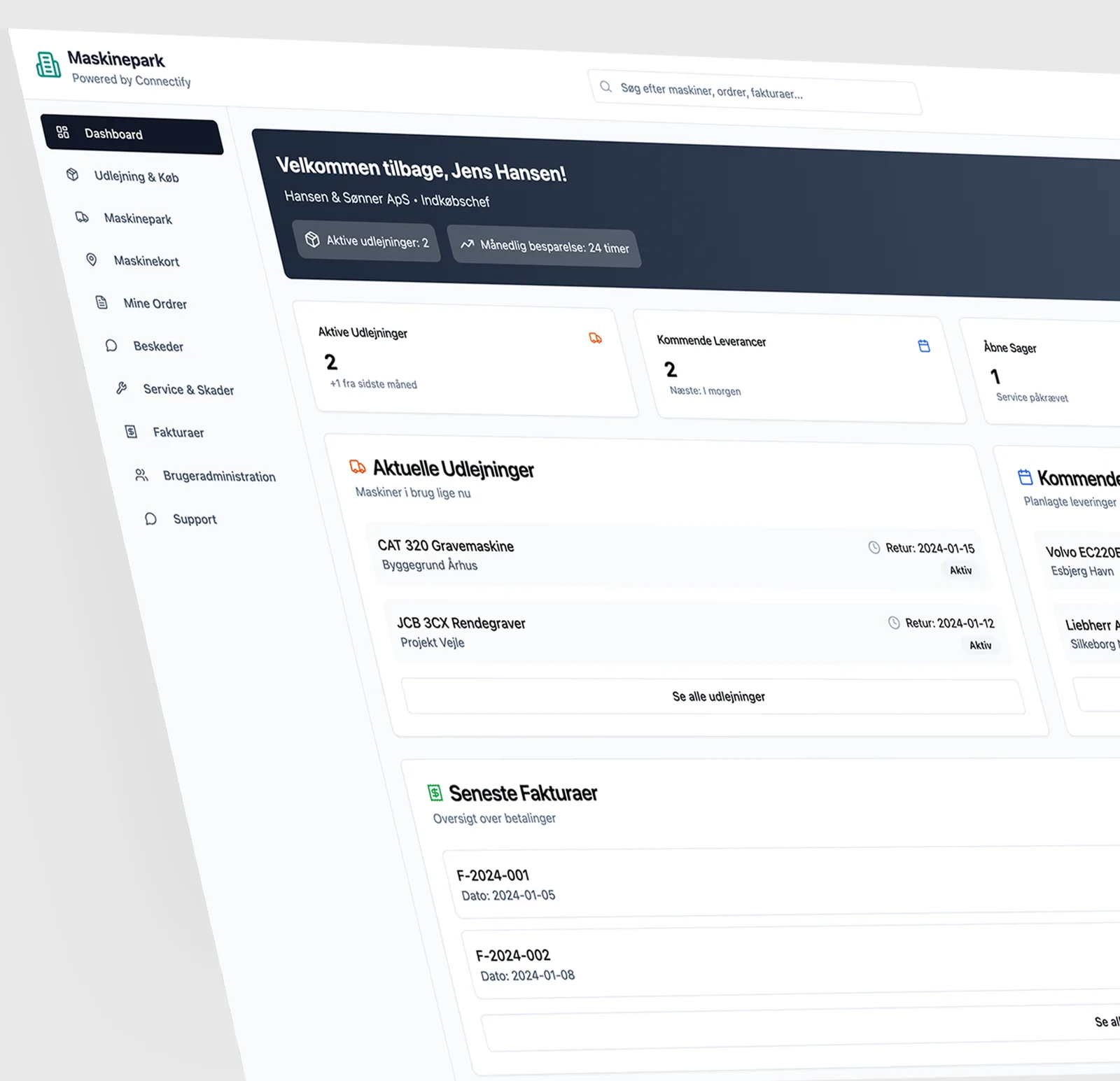 Dashboard in the machine fleet customer portal
