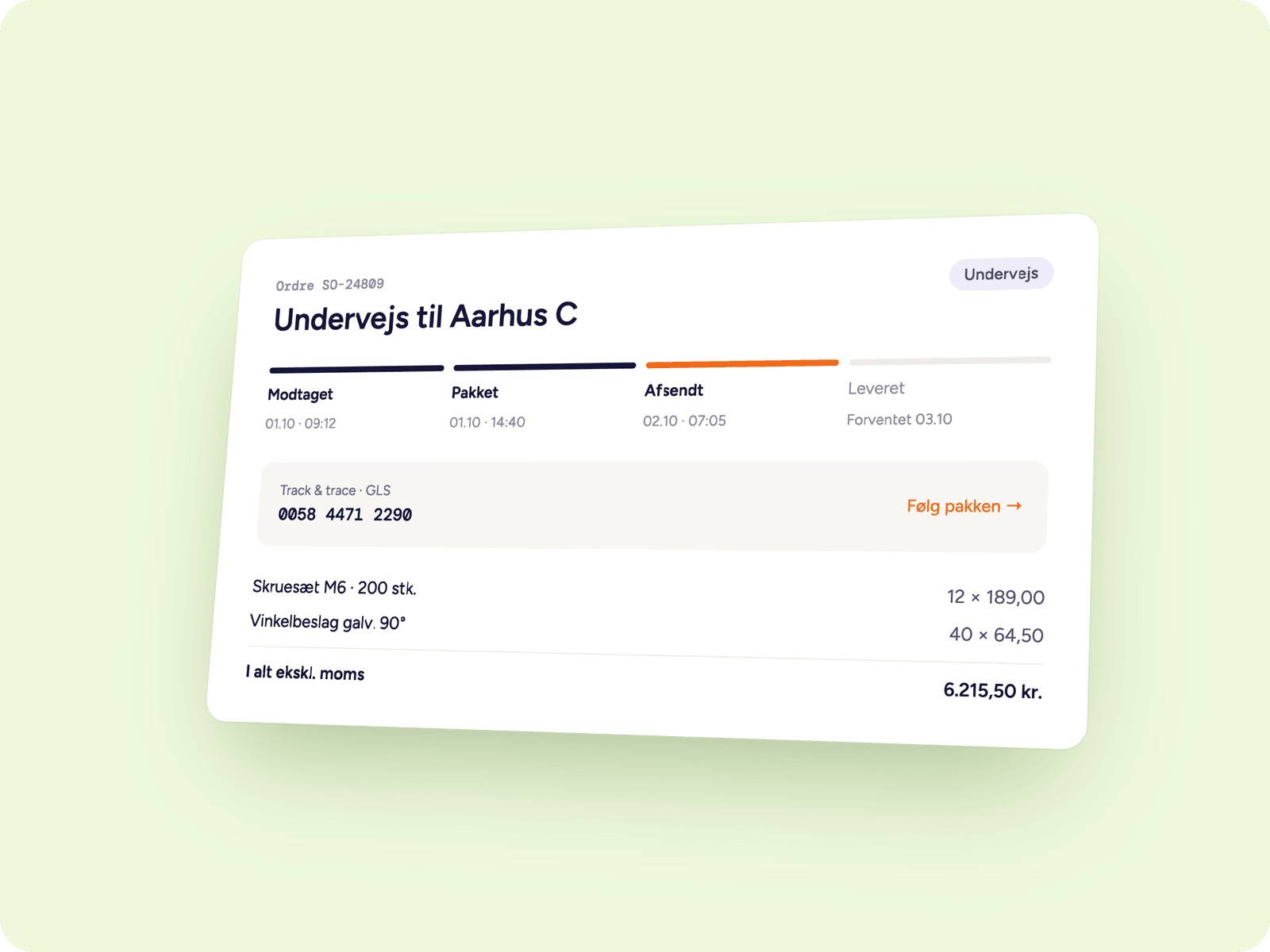 Order status in the portal with delivery steps and track & trace